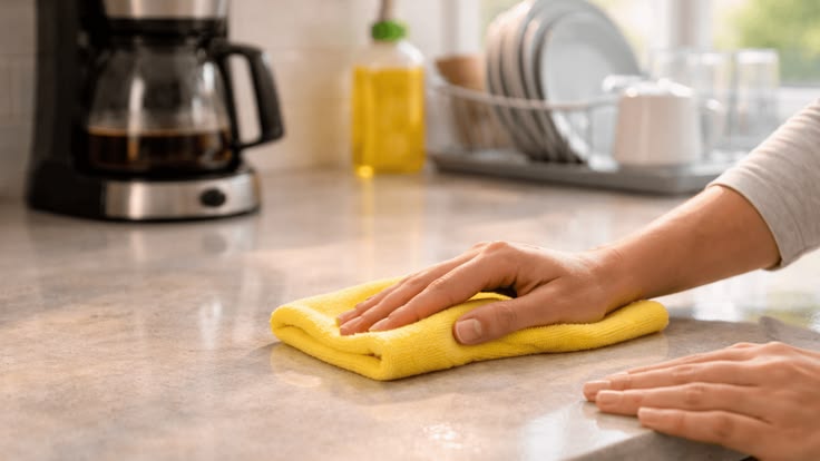 Ve sinh mat da bep bang khan microfiber dung cach
