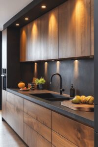 Tủ bếp inox cánh gỗ tự nhiên: Sự hòa quyện giữa độ bền và nét cổ điển. mau sac