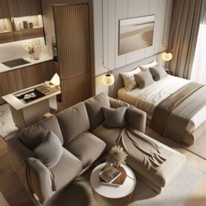 Thiết kế tủ bếp inox chữ I đơn giản cho căn hộ studio