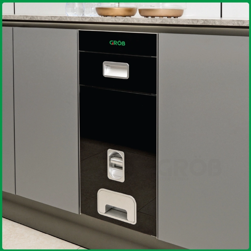 Thùng gạo âm tủ - tiện ích cho bếp inox gọn gàng Tủ bếp Inox Module, Tủ bếp Inox FIND tu bep inox Thùng gạo mặt gương - phụ kiện tủ bếp
