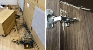 Gỗ công nghiệp MDF lõi xanh chống ẩm vẫn bị mối mọt phá hủy nặng nề.