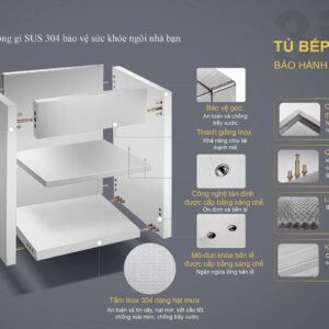 Alternative view of Tủ bếp Inox cánh kính module vân caro 3 lớp