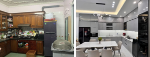 Biến đổi không gian bếp trước và sau khi thay tủ gỗ cũ bằng tủ bếp inox hiện đại FIND.