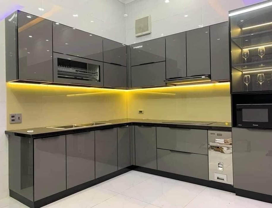 Mẫu tủ bếp inox chữ L thực tế FIND bàn giao cho khách