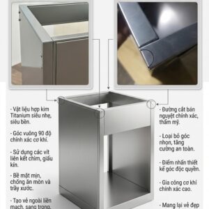 Tủ bếp Inox cánh kính module vân caro 3 lớp Tủ bếp inox cánh kính
