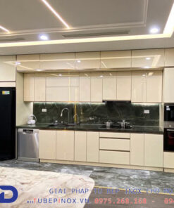 Tủ bếp Inox cánh Acrylic An cường - Hệ module 1 lớp vân caro