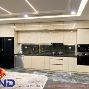 Tủ bếp Inox cánh Acrylic An cường - Hệ module 1 lớp vân caro