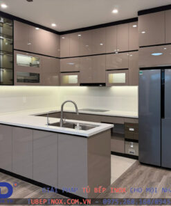 Tủ bếp Inox cánh Acrylic - Hệ module 1 lớp vân caro