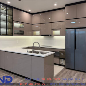 Tủ bếp Inox cánh Acrylic - Hệ module 1 lớp vân caro