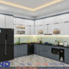 Tủ bếp Inox cánh Kính- Hệ module 1 lớp vân caro
