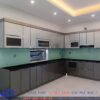 Tủ bếp inox cánh kính hệ modul 1 lớp vân caro