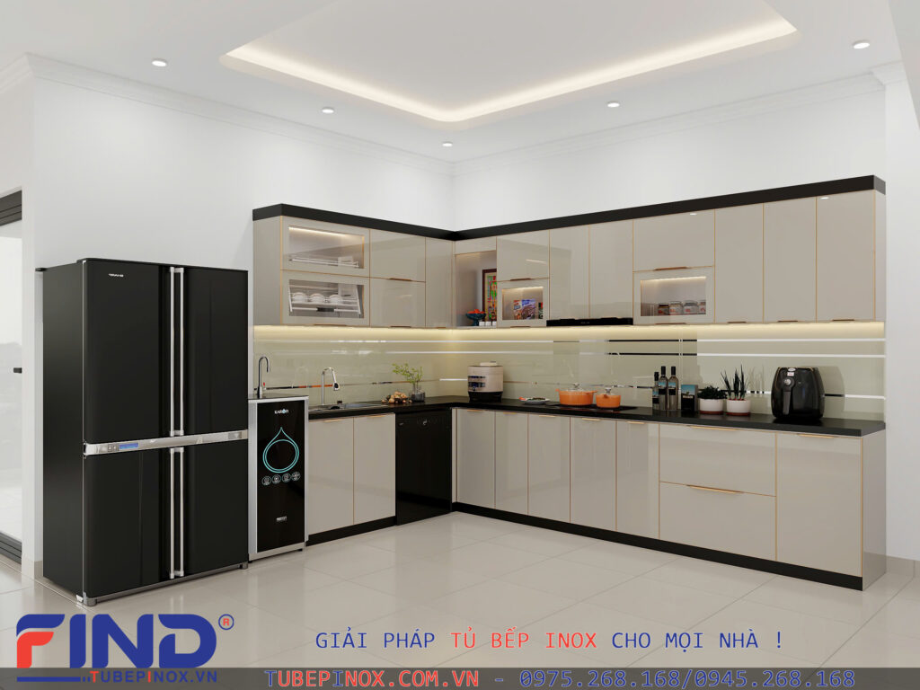 Cách hòa giải hướng bếp xấu bằng việc bố trí tủ bếp inox thông minh. Tủ bếp Inox Module, Tủ bếp Inox FIND Lựa chọn màu sắc kính ốp bếp chuẩn Ngũ hành giúp trung hòa năng lượng tiêu cực từ hướng bếp xấu.