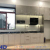 Tủ bếp Inox cánh Kính - Hệ module 3 lớp vân caro