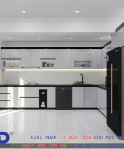 Tủ bếp Inox cánh Acrylic An cường- Hệ liền khối hàn chấn Sơn tĩnh điện
