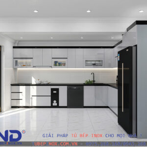 Tủ bếp Inox cánh Acrylic An cường- Hệ liền khối hàn chấn Sơn tĩnh điện