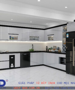 Alternative view of Tủ bếp Inox cánh Acrylic An cường- Hệ liền khối hàn chấn Sơn tĩnh điện