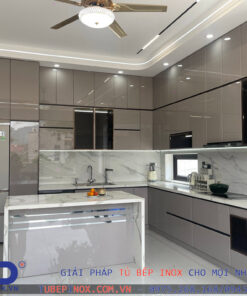 Tủ bếp Inox cánh Acrylic An cường - Hệ module 3 lớp vân caro