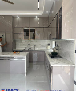 Tủ bếp Inox cánh Acrylic An cường - Hệ module 3 lớp vân caro Tủ bếp inox cánh Acrylic An Cường