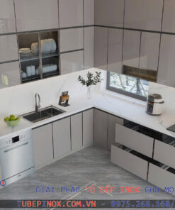 Tủ bếp Inox cánh Acrylic An cường - Hệ module 3 lớp vân caro Tủ bếp inox cánh Acrylic An Cường