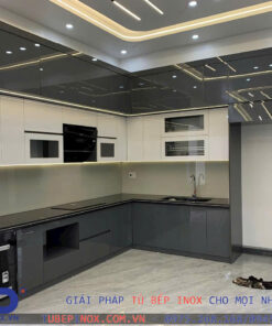Tủ bếp Inox cánh Acrylic An cường- Hệ liền khối hàn chấn Inox mờ 2B