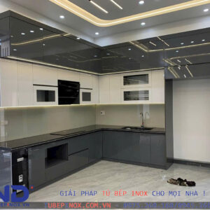 Tủ bếp Inox cánh Acrylic An cường- Hệ liền khối hàn chấn Inox mờ 2B