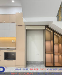 Tủ bếp Inox cánh Acrylic - Hệ liền khối hàn chấn sơn tĩnh điện Tủ bếp inox cánh acrylic