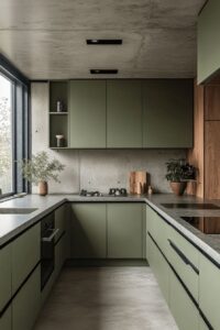 Tủ bếp inox cánh kính màu xanh lá: Lựa chọn phá cách cho người mệnh hỏa.